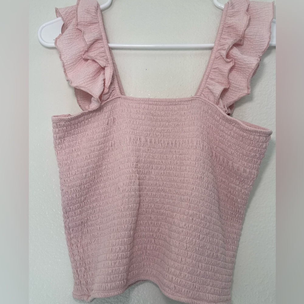 Elegant Ruffled Pink Crop Top - Picture 2 of 6